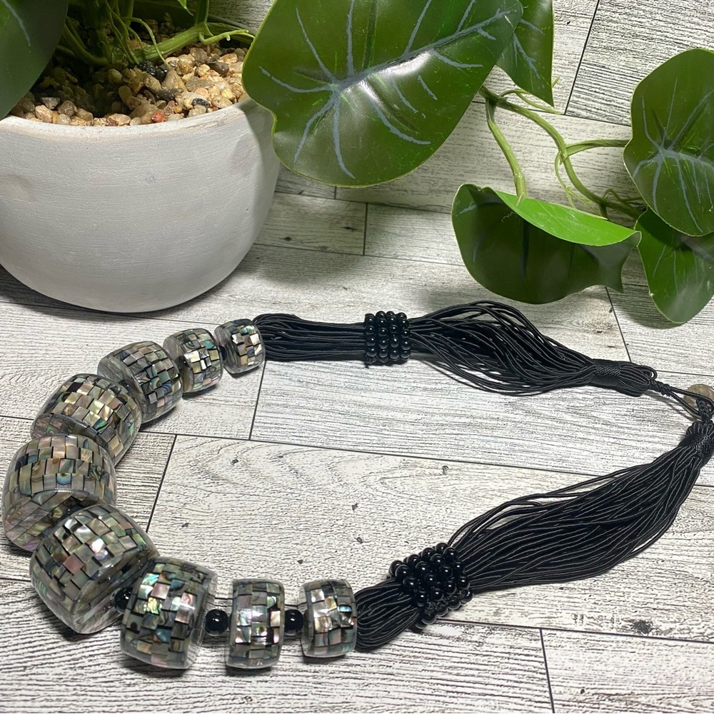 Statement Necklace - Large Graduated Mosaic Abalone Wheel Necklace